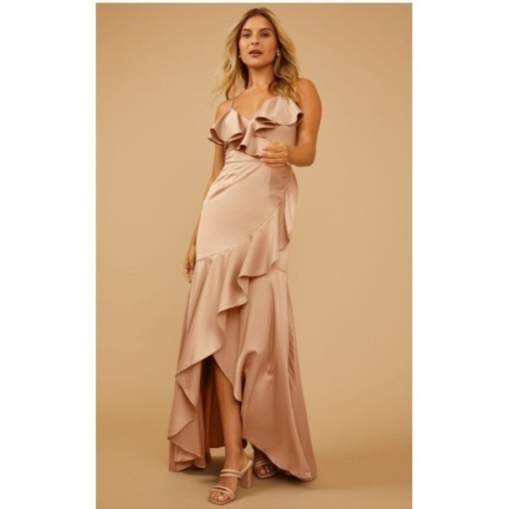 Vow'd Burgundy Ruffle High-Low Maxi Dress Size 10 Wedding Guest Bridesmaid Prom - Picture 8 of 8